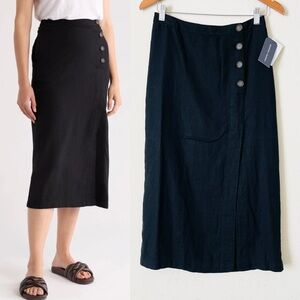 NWT Melrose and Market SIZE 4 linen blend black high rise midi skirt w/ pockets